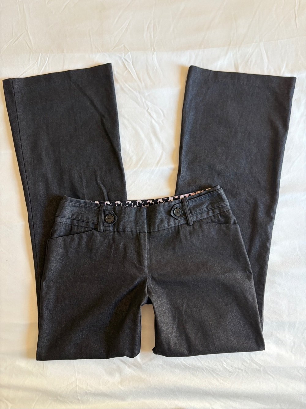 Flirtatious Black Shimmer Flare Trousers Y2K Low Rise Dark Academia Vintage